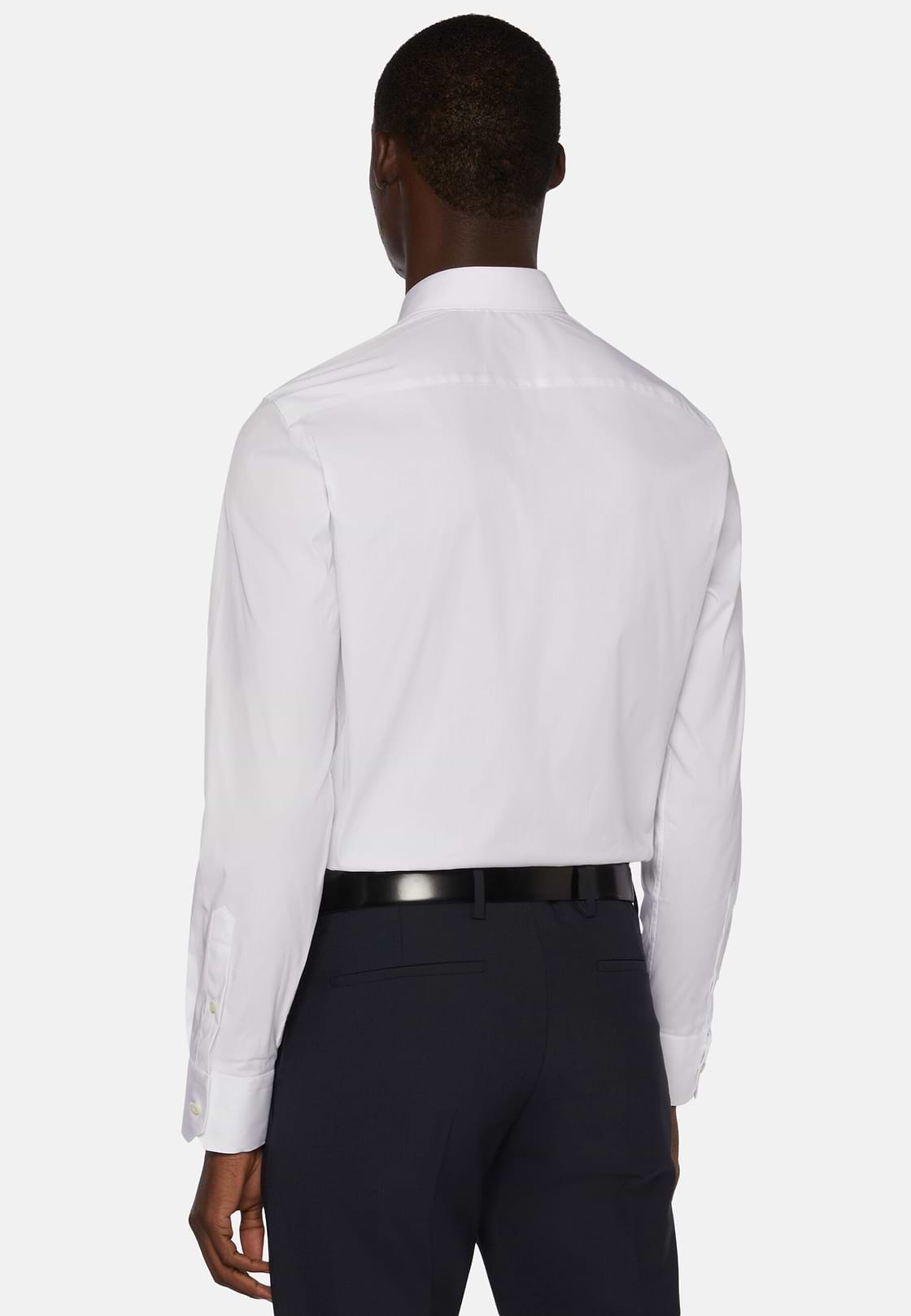 Camicia Bianca In Cotone Elasticizzato Slim Fit, Bianco, hi-res