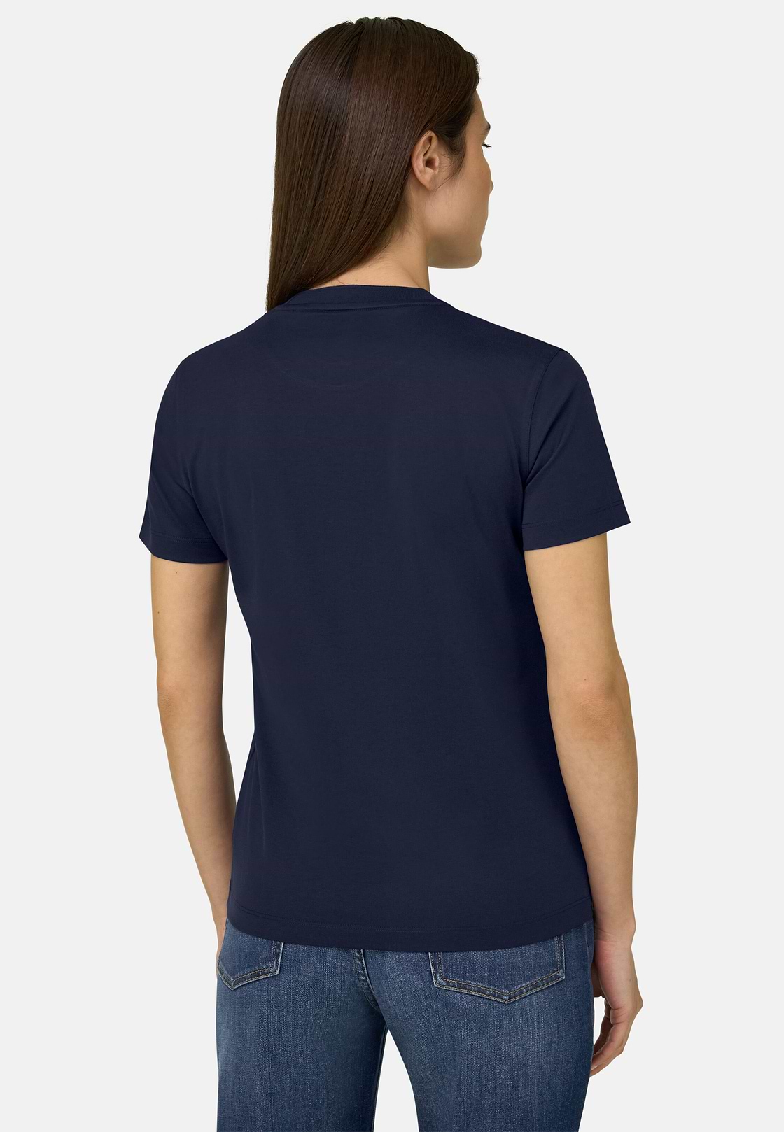 T-Shirt In Cotone Seta, Navy, hi-res, 3