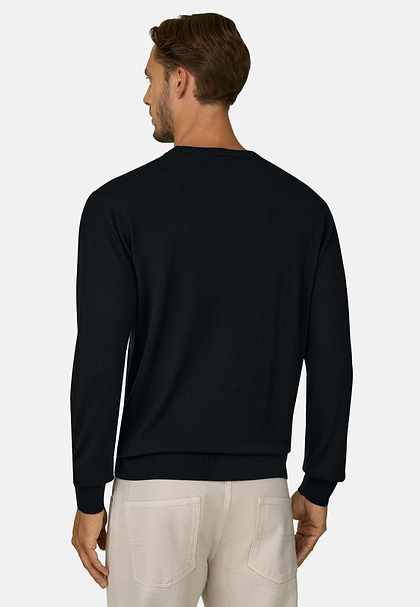 Crew Neck in Extrafine Merino Wool, Black, hi-res