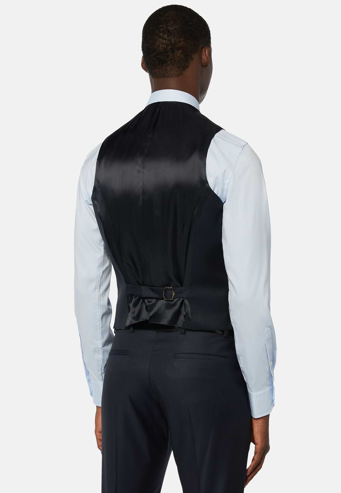 Navy Wool Twill Waistcoat, Navy blue, hi-res, 3
