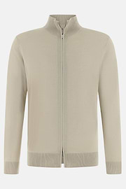 Full-Zip Jumper in Superfine Wool, Sand, thumb, 5