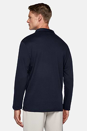 Polo Shirt in a Cotton Blend High-Performance Jersey Regular, Navy blue, hi-res