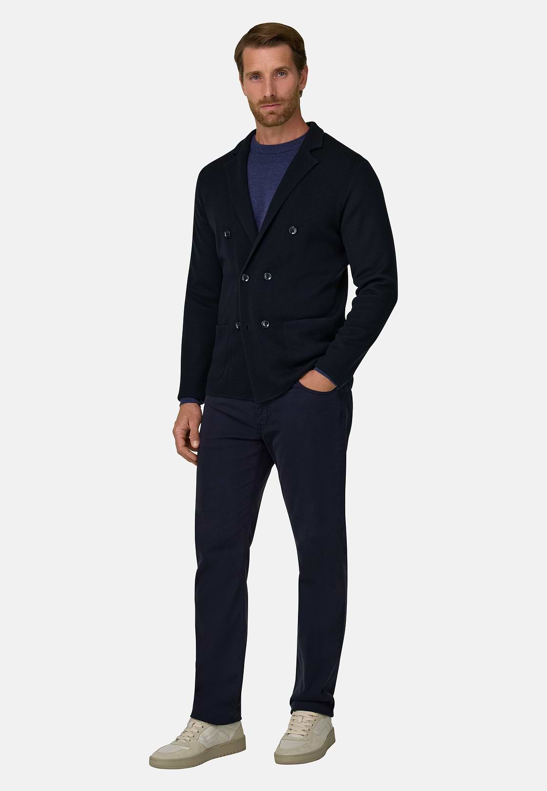 Double-Breasted Blazer in Extrafine Merino Wool, Navy blue, hi-res, 2