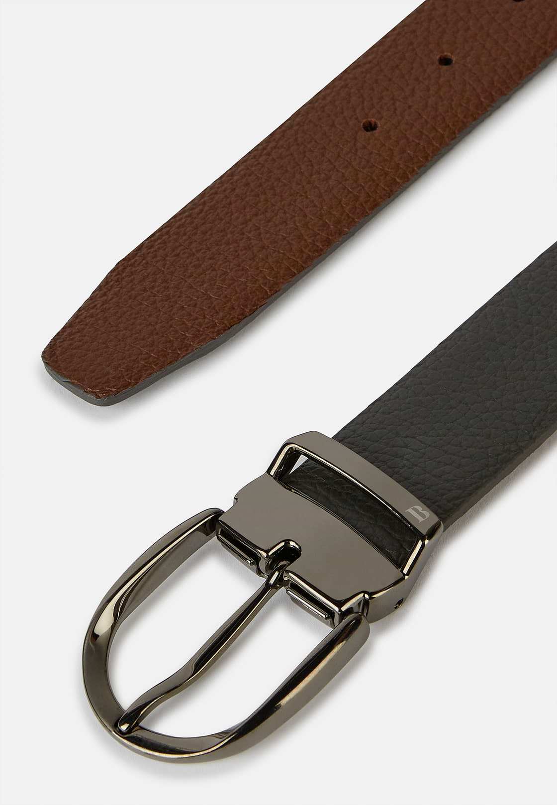 Reversible Tumbled Leather Belt, Grey, hi-res