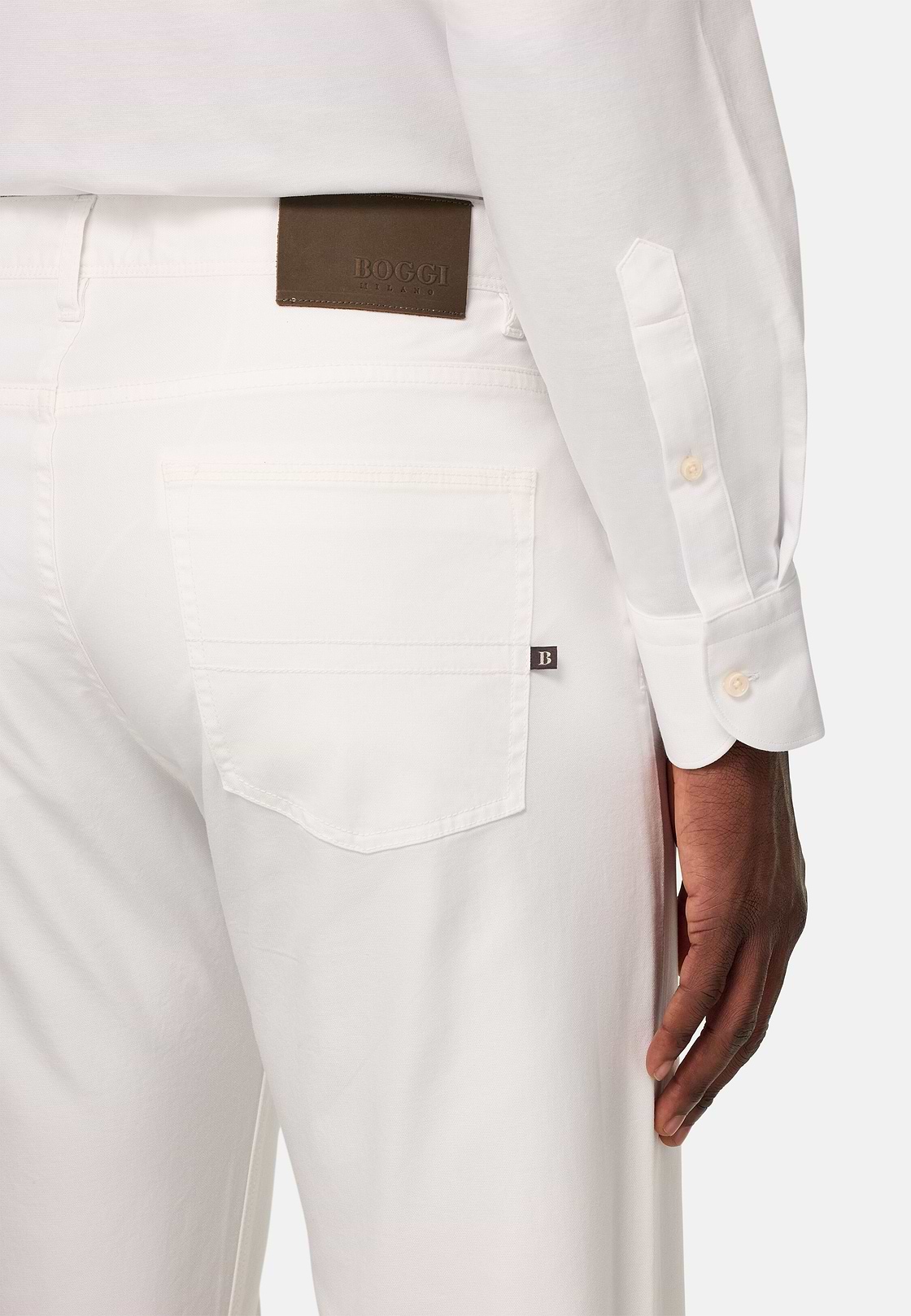 Stretch Cotton 5-Pocket Trousers, White, hi-res