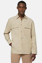 Veste Chemise Link En Coton Et Lin, Beige, hi-res