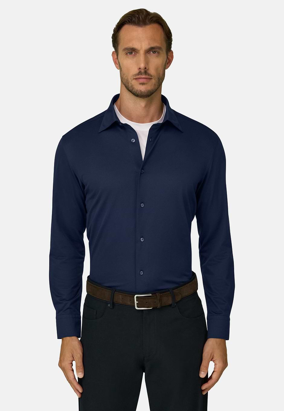 Polohemd aus japanischem Jersey-Twill Regular Fit, Navy blau, hi-res