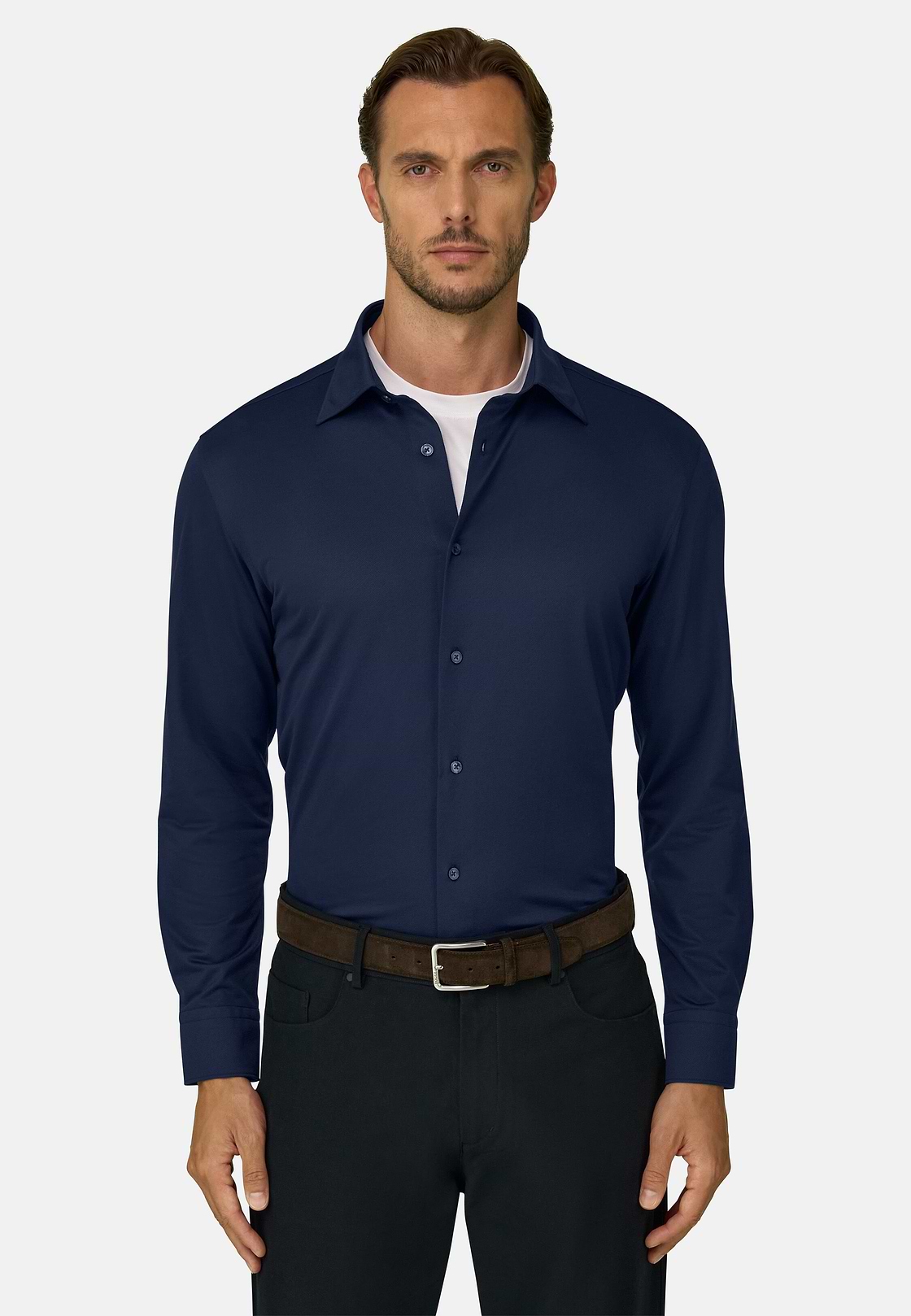 Polohemd aus japanischem Jersey-Twill Regular Fit, Navy blau, hi-res, 1