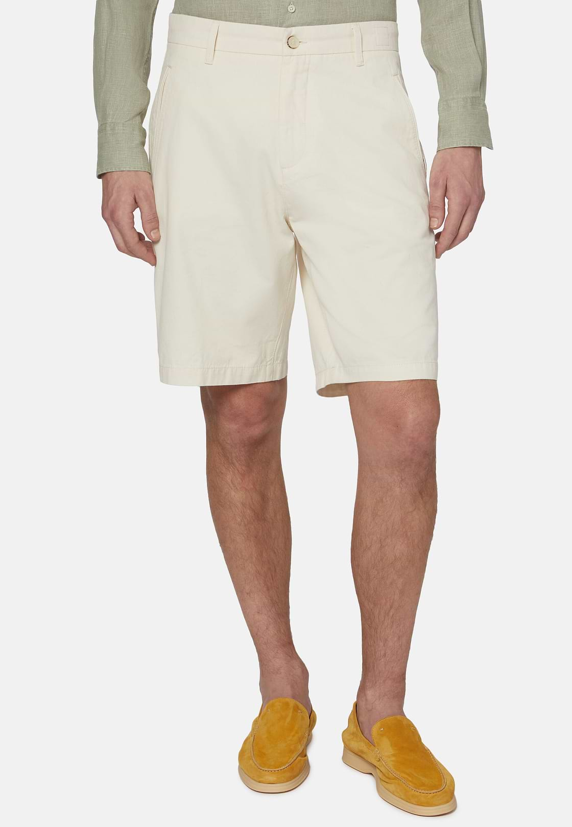 Bermuda Shorts In Hemp Cotton, Cream, hi-res