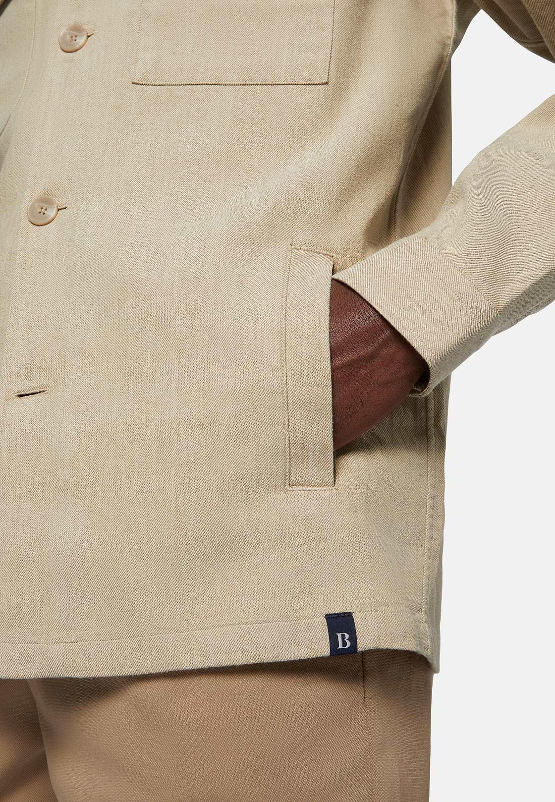 Cotton and Linen Link Shirt Jacket, Beige, hi-res