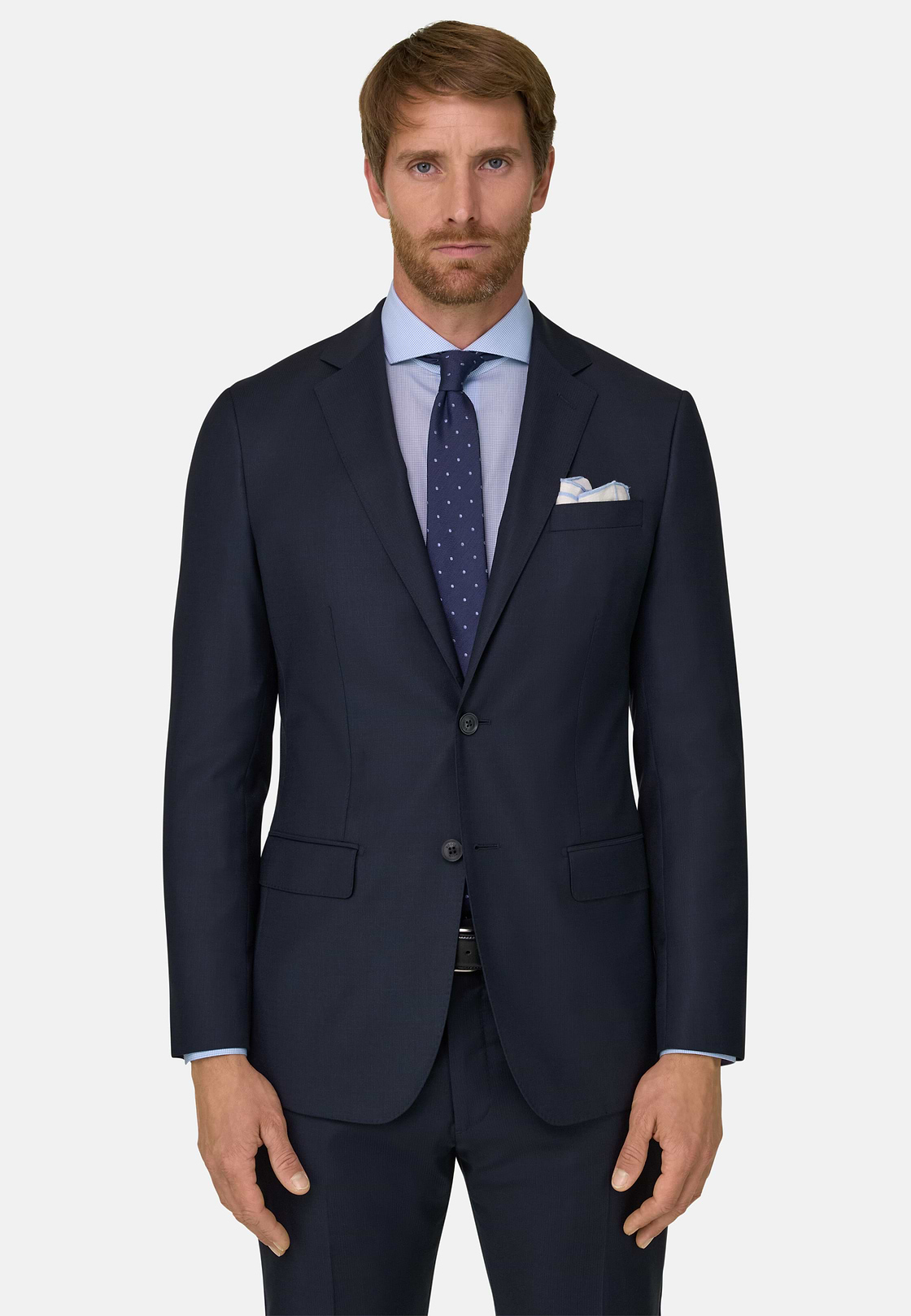 Pak Krijtstreep in Elastisch Wol, Navy blue, hi-res, 1