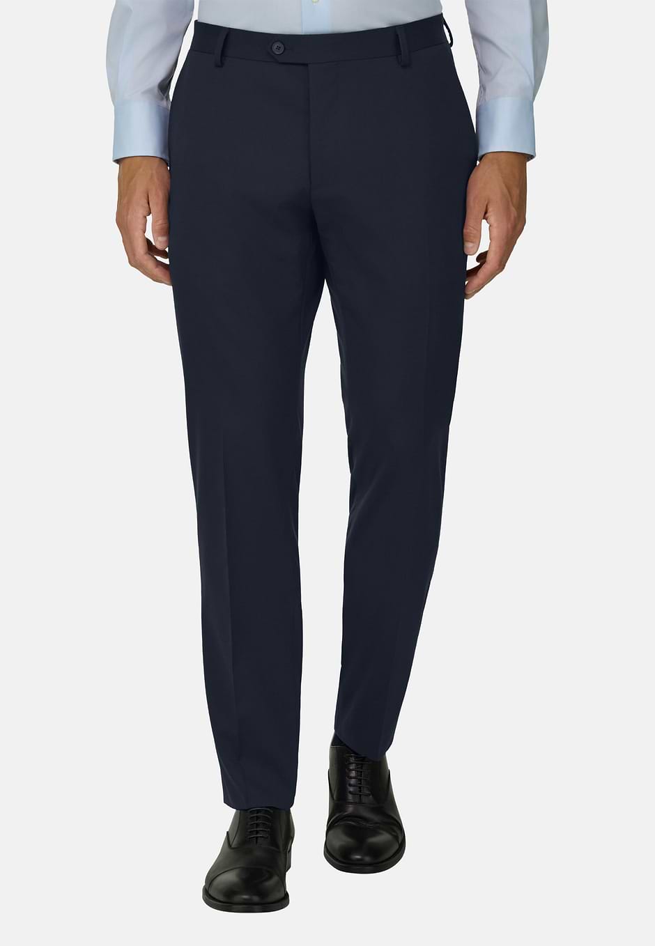 Trousers in Stretch Knitted Wool, Navy blue, hi-res