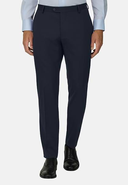 Trousers in Stretch Knitted Wool, Navy blue, hi-res