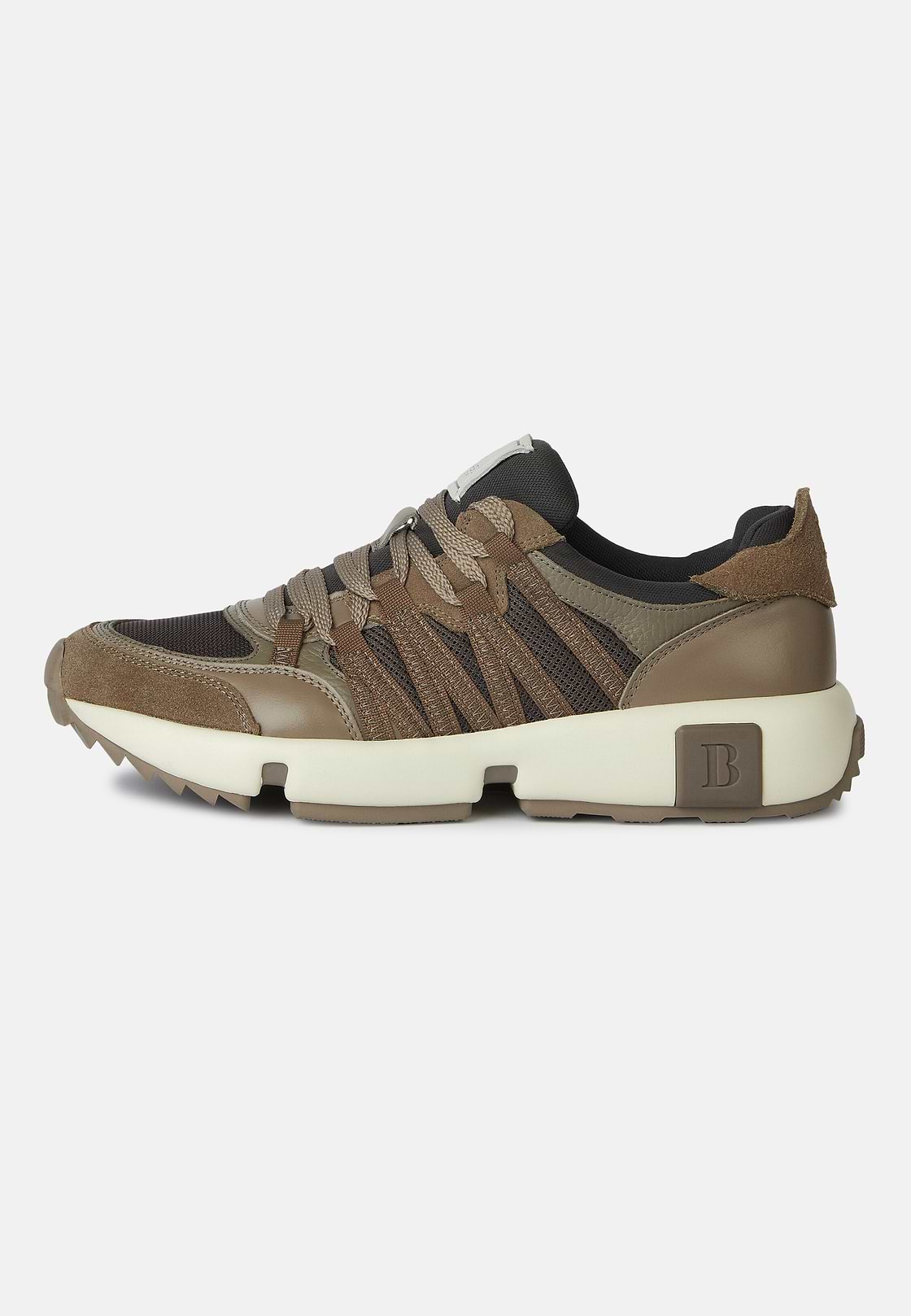 Technical Fabric and Leather Trainers, Taupe, hi-res