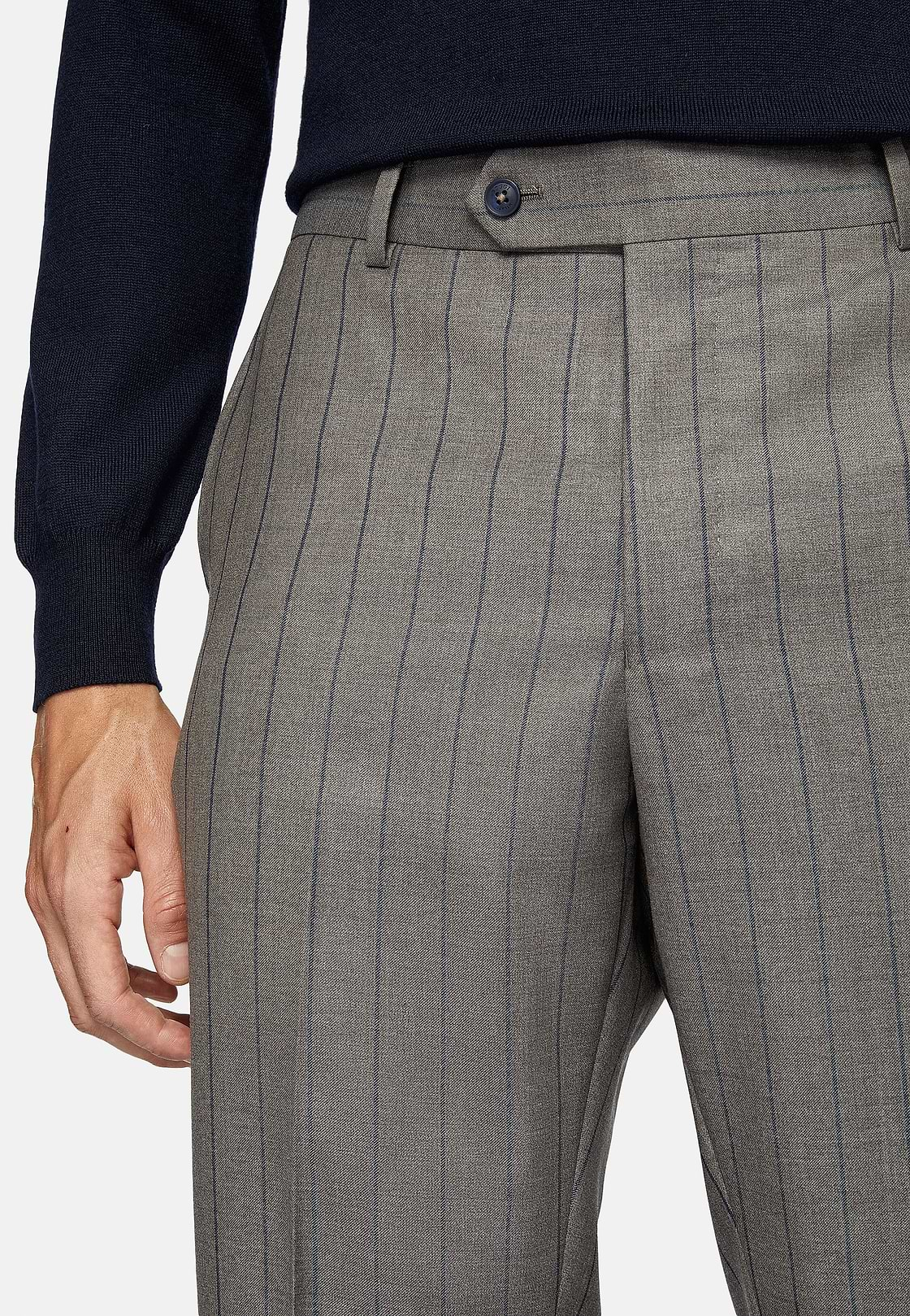 Dove Grey Pinstripe Pure Wool Suit, Taupe, hi-res