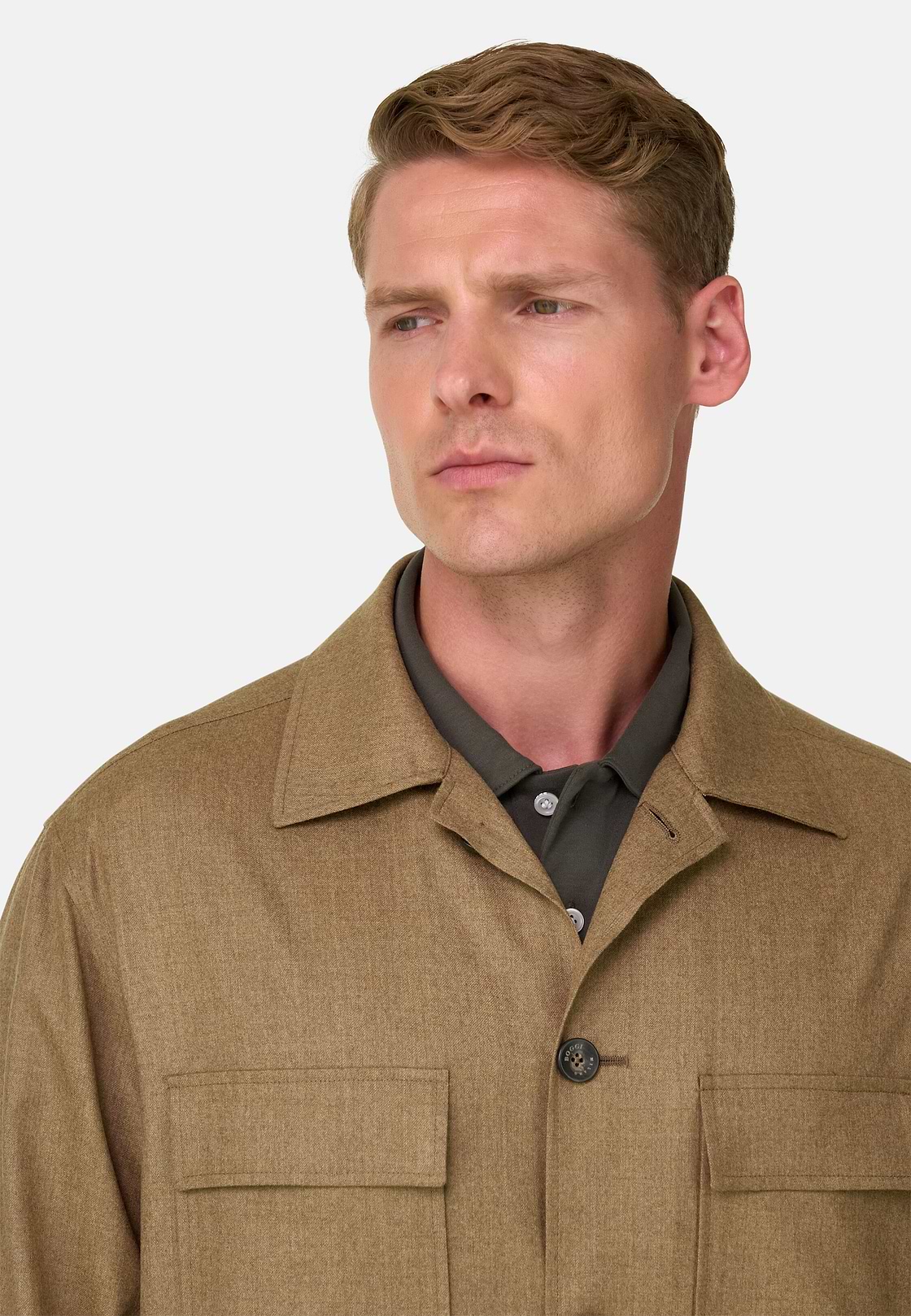Shacket in Wool Flannel, Biscuit, hi-res, 3
