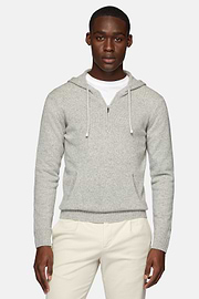 Grey Half Zip Hooded Jumper In Cashmere, Grey, hi-res