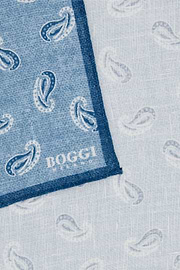 Paisley Print Linen Pocket Square, Light Blue, hi-res