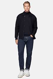 Cárdigan Azul Marino Cuello Camisero De Lana Merina, Azul  Marino, hi-res