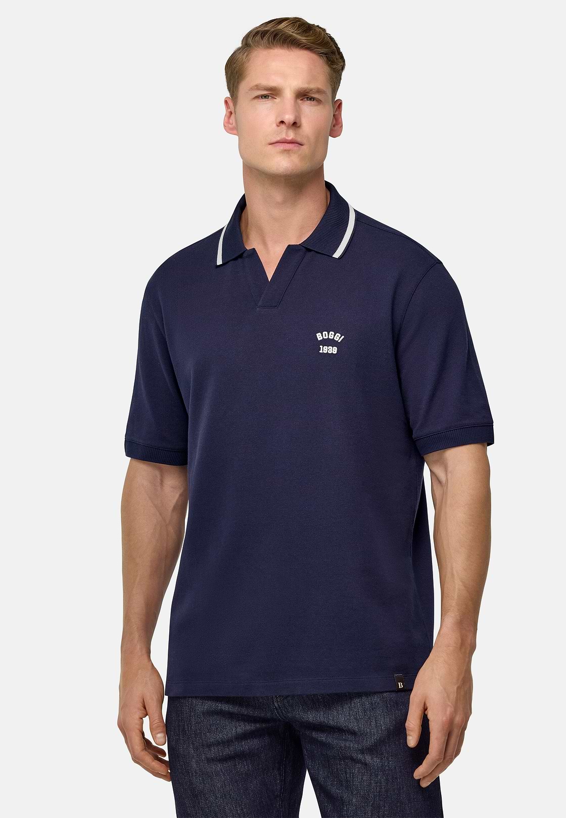 Polo En Piqué De Coton., bleu marine, hi-res