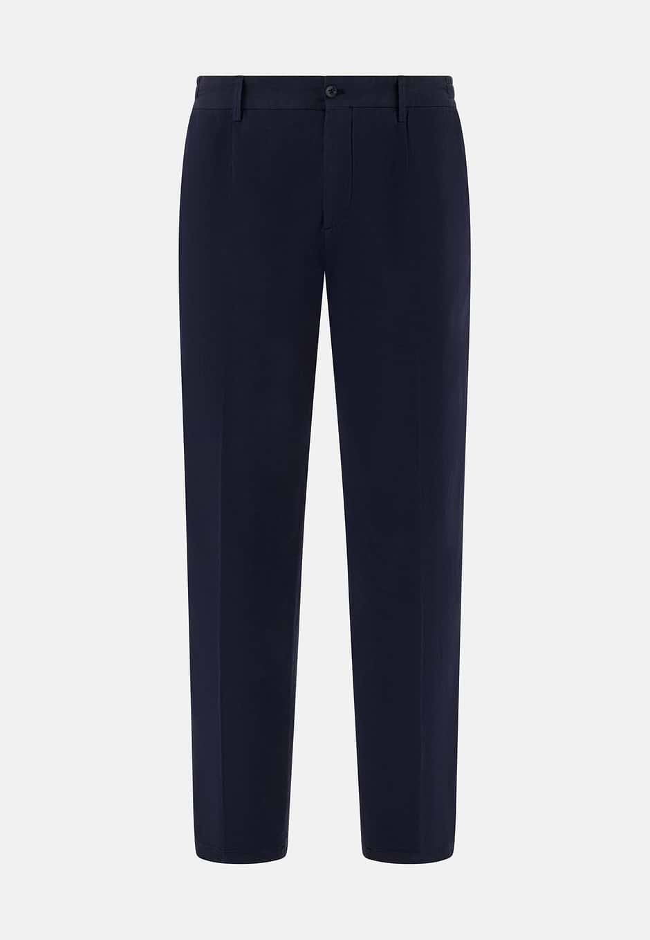 Cotton Linen Trousers, Navy blue, hi-res