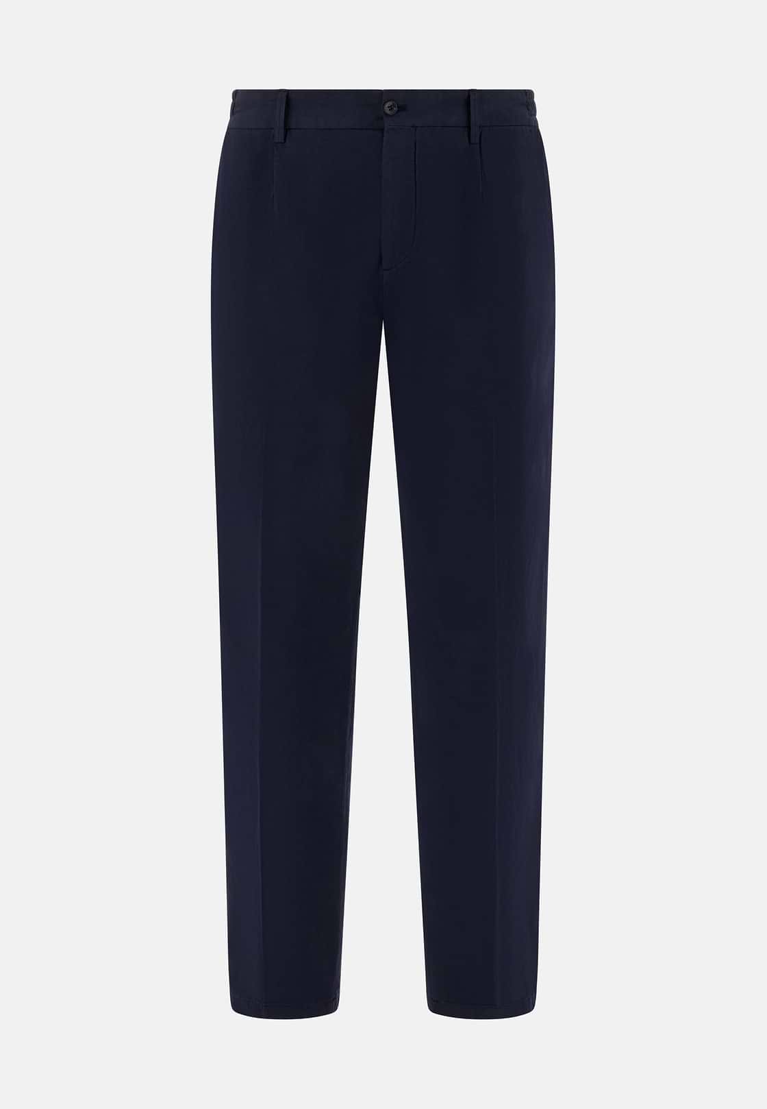 Pantaloni In Cotone Lino, Navy, hi-res, 5