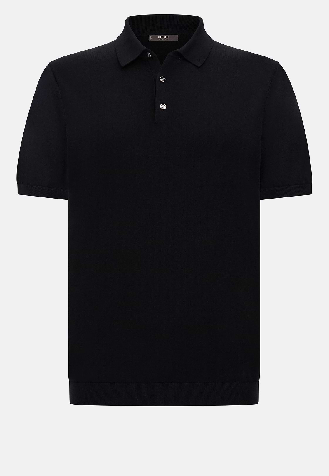 Cotton and Silk Knitted Polo Shirt, Black, hi-res