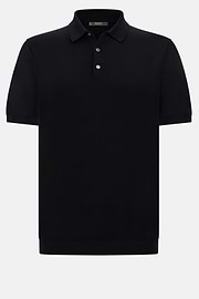 Cotton and Silk Knitted Polo Shirt, Black, hi-res