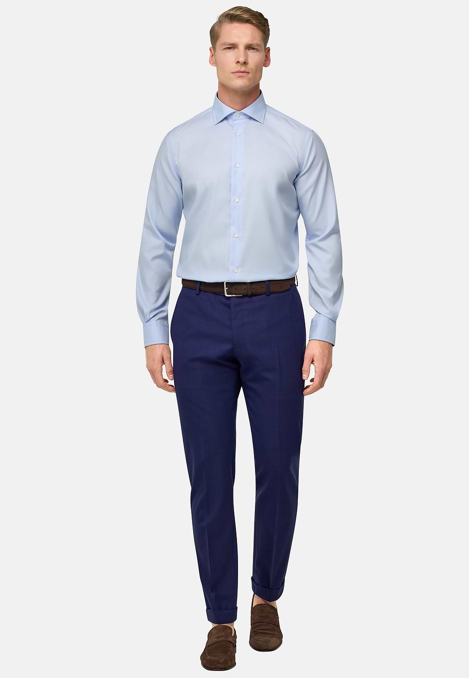 Chemise En Coton Pied-De-Poule Regular Fit, Bleu clair, hi-res