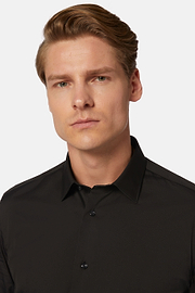 Slim Fit Black Shirt in Stretch Cotton, Black, hi-res