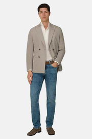 BROOKLYN | Micro Textured Double-Breasted Jacket in Pure Cotton, Taupe, thumb, 2