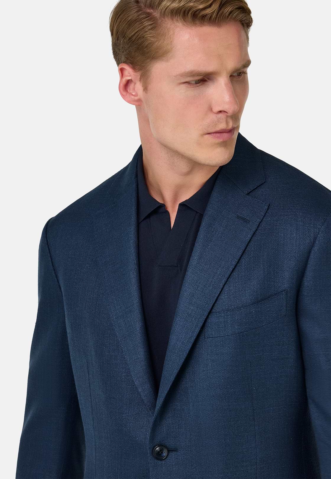Veste En Laine Soie Et Lin, Bleu, hi-res