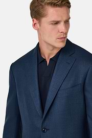 Veste En Laine Soie Et Lin, Bleu, hi-res
