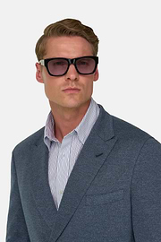 BROOKLYN | Double-Breasted Micro Patterned Blazer in Cotton and Wool, Indigo, thumb, 3