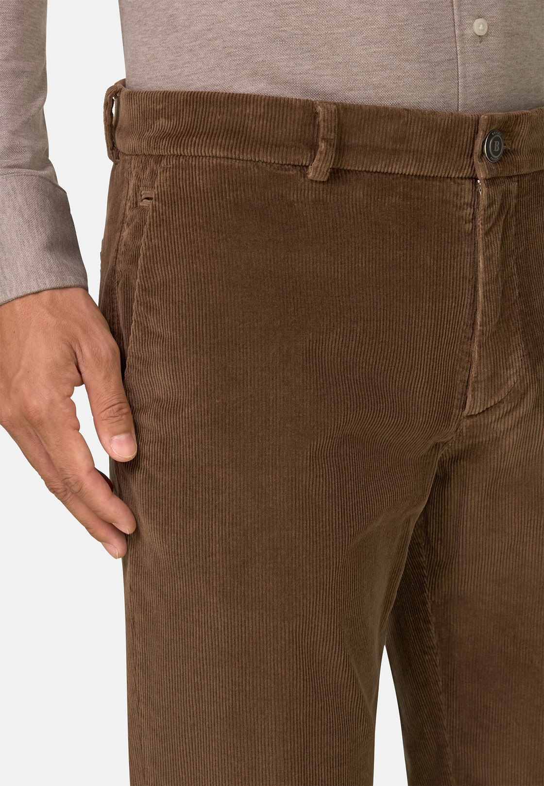 Stretch Velvet Trousers, Brown, hi-res, 3