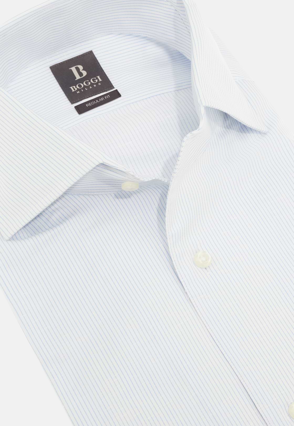Camisa de corte regular de lino y algodón a rayas, Azul claro, hi-res, 5