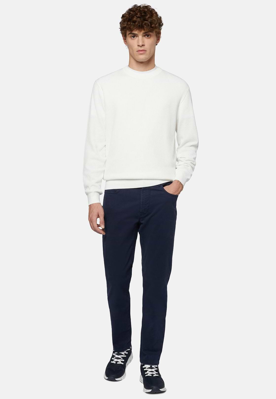 White Crew Neck Cotton Jumper, White, hi-res