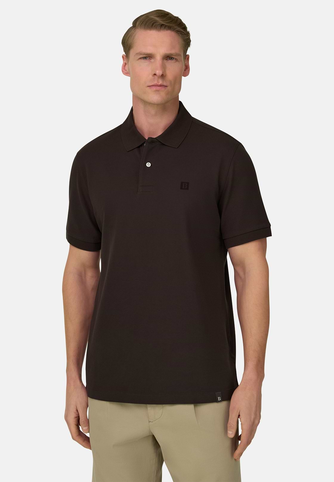 Polo In Pique Di Cotone Regular Fit, Marrone scuro, hi-res, 1