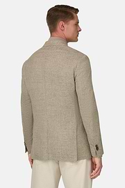 Micro Textured Jacket in Wool and Silk, Beige, thumb, 3