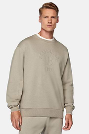 Sweatshirt com decote rente ao pescoço de mistura de algodão orgânico, Taupe, hi-res