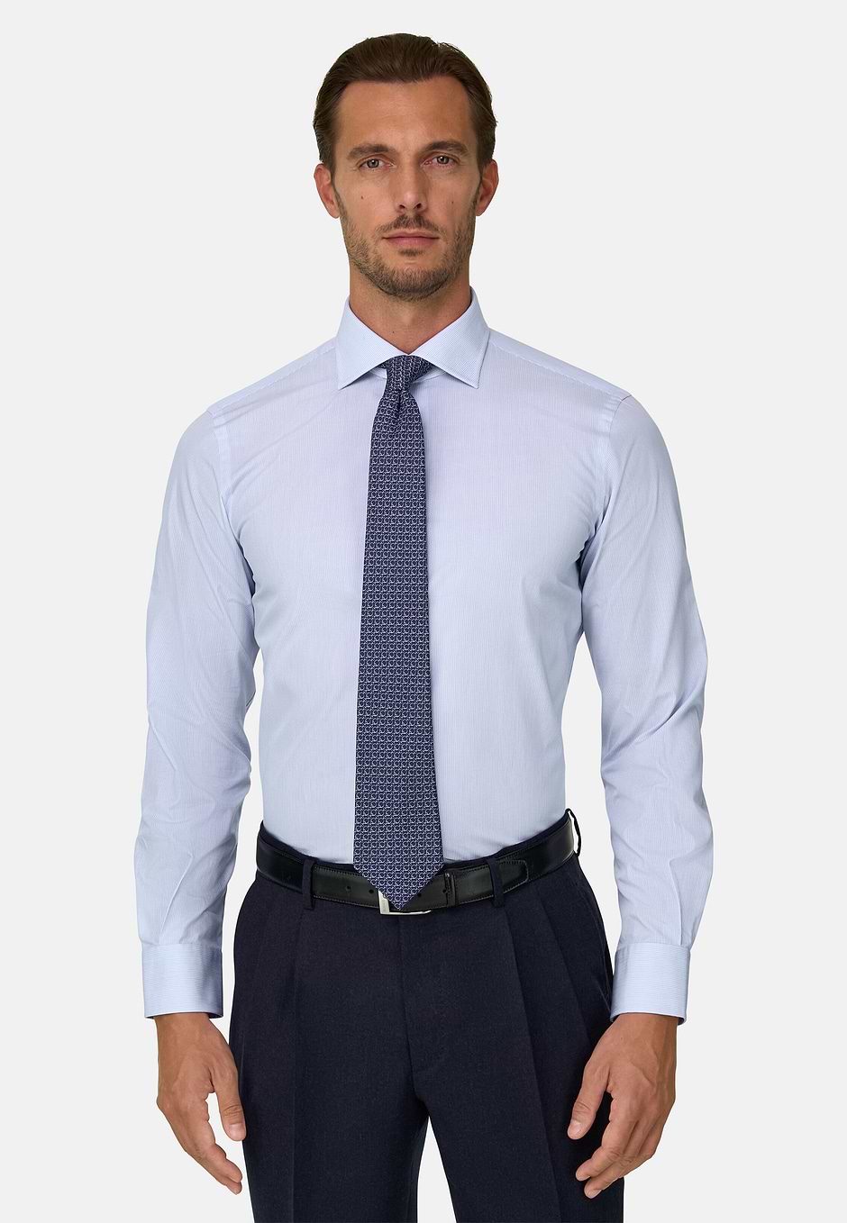 Shirt Striped Cotton Slim Fit, Light Blue, hi-res