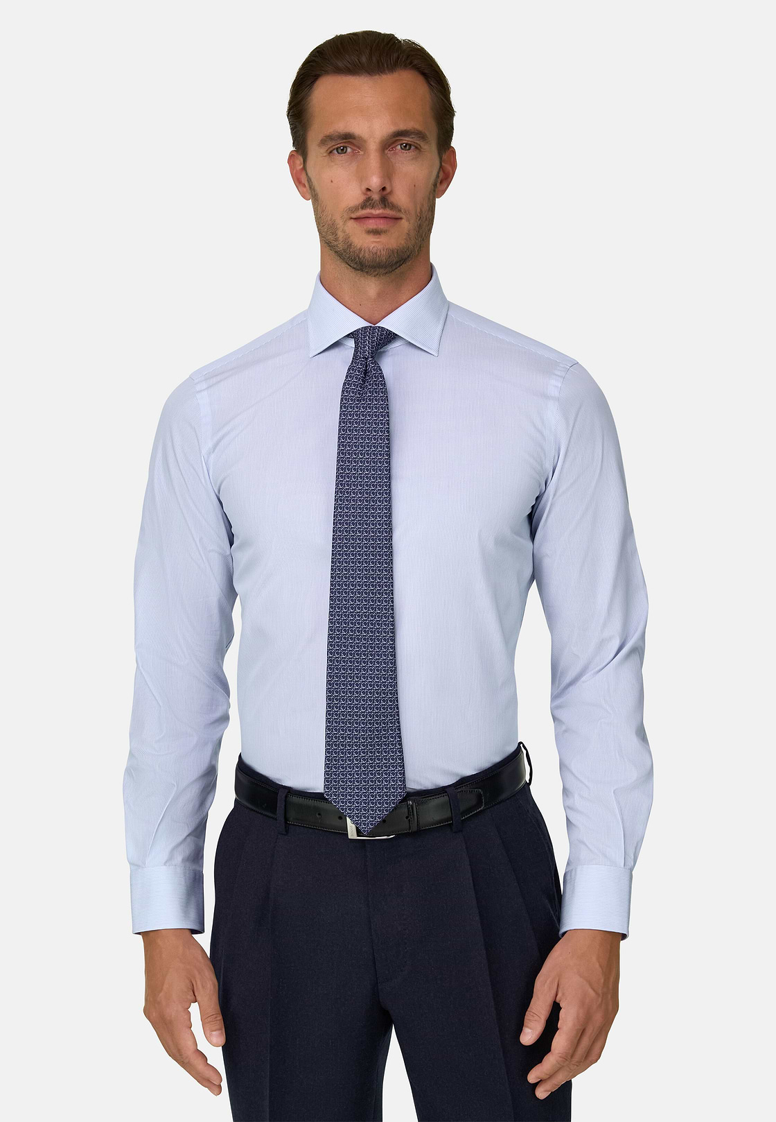 Shirt Striped Cotton Slim Fit, Light Blue, hi-res, 1