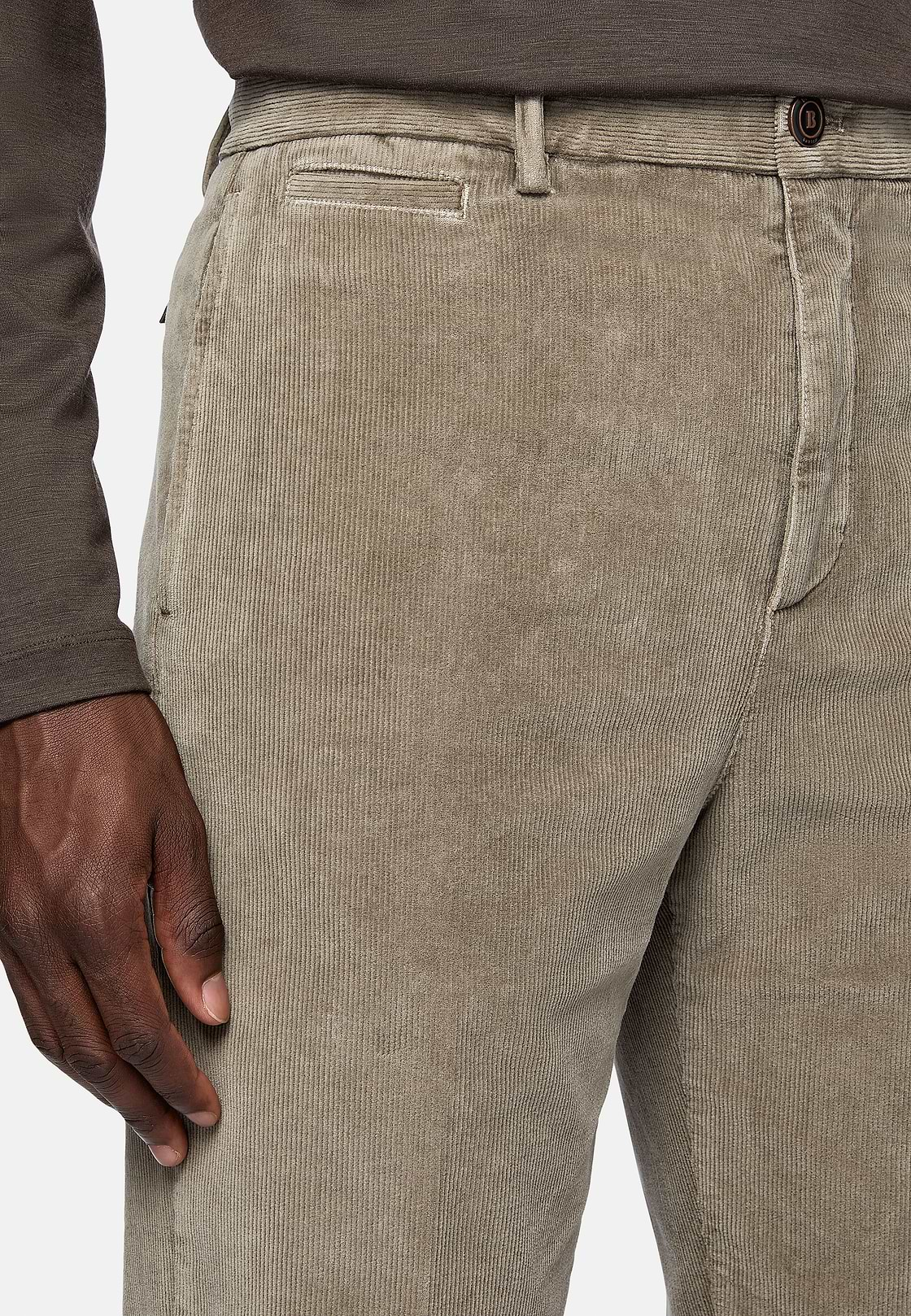 Broek van stretchfluweel, Taupe, hi-res