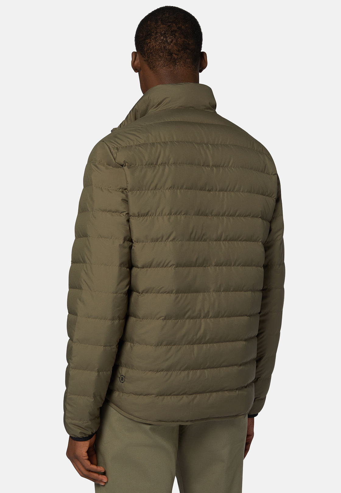 Quilted Nylon Real Down Bomber Style Sempione, Military Green, hi-res