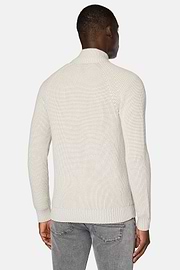 Sand Full-Zip Jumper in Merino Wool, Sand, hi-res