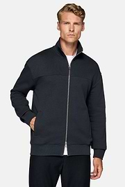 Felpa Full Zip Con Collo a Lupetto in Cotone, Navy, hi-res