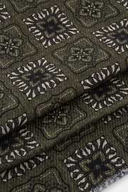 Scarf with Floral Pattern Print in Wool, Green, thumb, 3