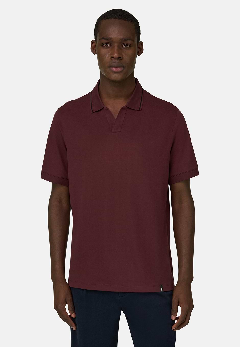 High-Performance Piqué Polo Shirt with S-Cafè® Yarn Open Collar, Burgundy, hi-res
