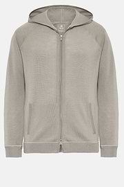 Maglia Full Zip Con Cappuccio Taupe In Lana Merino, Taupe, hi-res