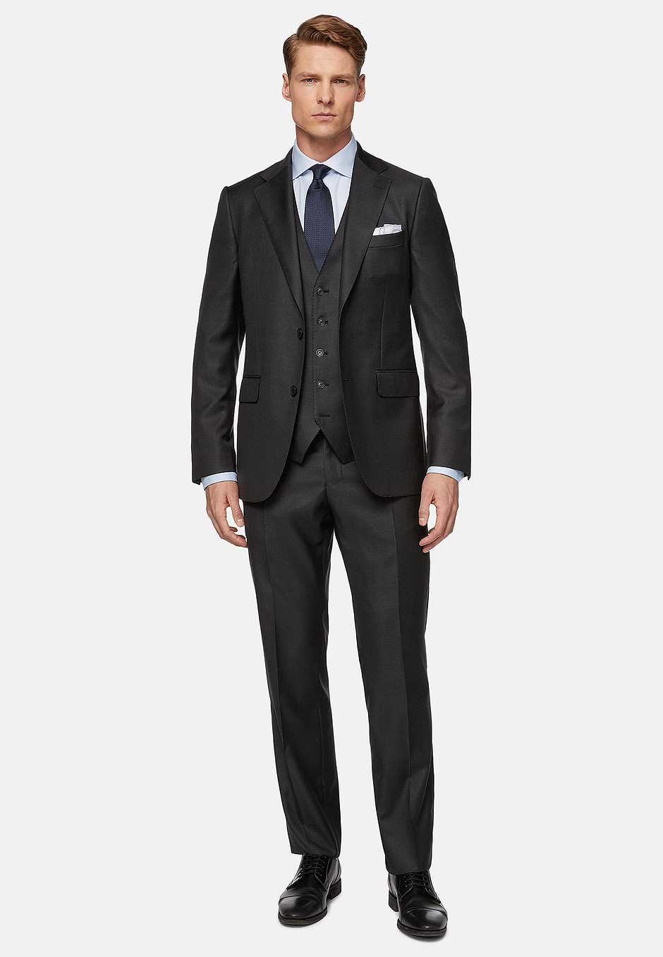 Navy Blue Super 130 Wool Jacket, Charcoal, hi-res